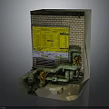 Industrial Hardware Tools With Brick Wall Yellow Control Panel And Green Orange Striped Pipes